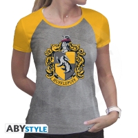 HARRY POTTER - Tshirt "Hufflepuff" woman SS grey &amp; yellow - premium M