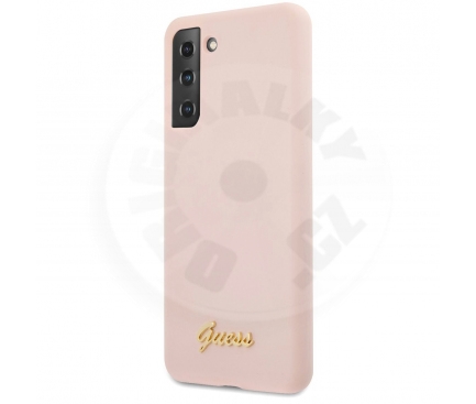 Silikonový kryt Guess Metal Logo Script pro Samsung Galaxy S21+ 5G - růžová (rozbalené)_(1)