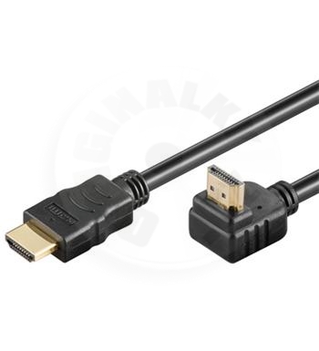 PremiumCord HDMI High Speed + Ethernet kábel, pozlátený zahnutý konektor 90 ° 3m M / M