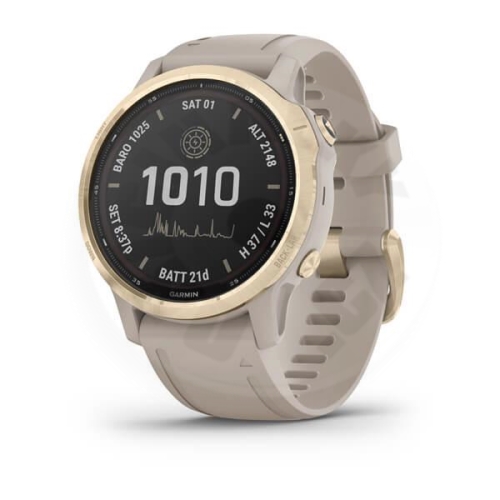 Garmin Fenix 6S Pro Solar zlatá s pískově béžovým páskem - sleva viz popisek